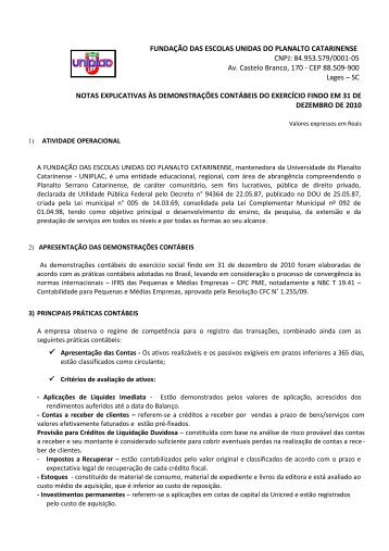 Notas Explicativas - Uniplac