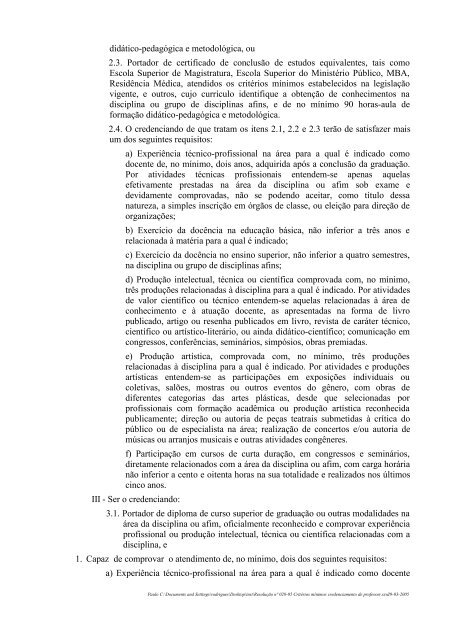 028/2005 - Critérios mínimos Credenciamento de Professor - Uniplac