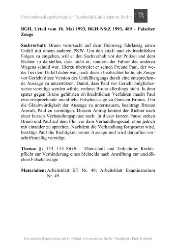 C. Strafbarkeit gem. §§ 153, 154, 27, 13 StGB - unirep - Humboldt ...