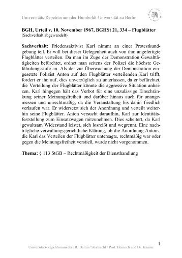 1 BGH, Urteil v. 10. November 1967, BGHSt 21, 334 – Flugblätter ...