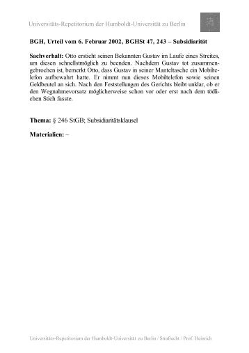 246 StGB; Subsidiaritätsklausel Materialien - unirep - Humboldt ...