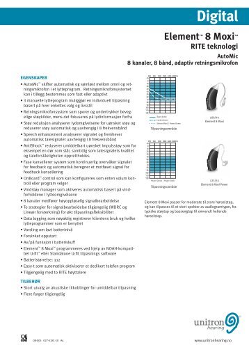 Unitron Hearing - Element 8 Moxi - Specification Sheet - Nowegian ...