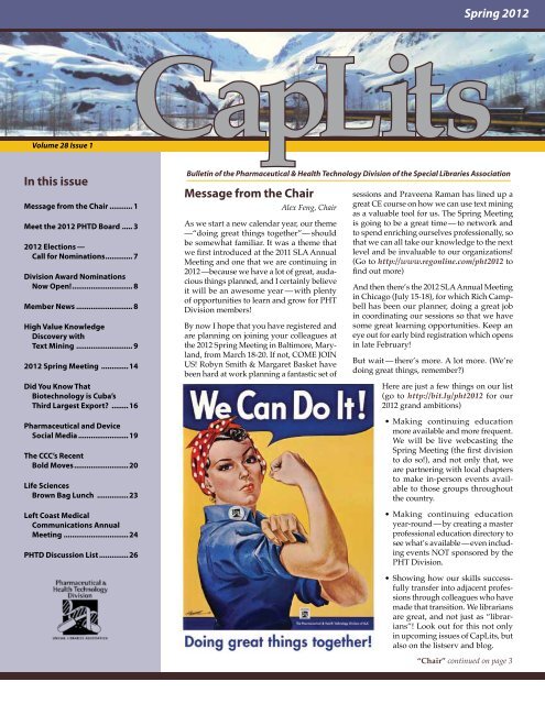 Message from the Chair In this issue Spring 2012 - units.sla.org ...