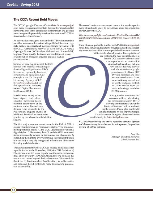 Message from the Chair In this issue Spring 2012 - units.sla.org ...