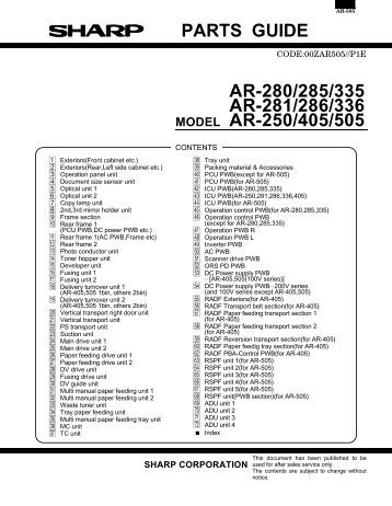 parts guide ar-280/285/335 ar-281/286/336 model ar-250/405/505
