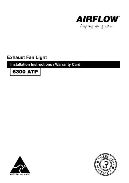 Installation Instructions 6300atp Exhaust Fan Light Clipsal