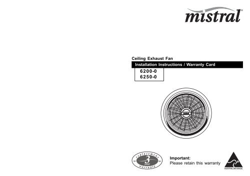 Installation Instructions 6200 0 6250 0 Mistral Ceiling