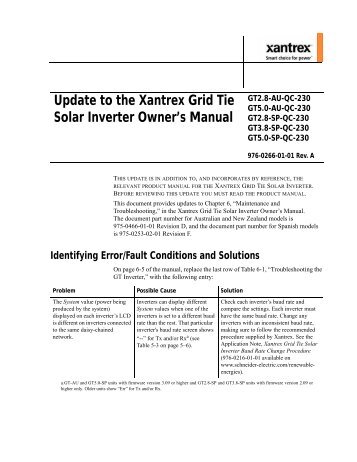 Update to the Xantrex Grid Tie Solar Inverter Owner's Manual - Clipsal