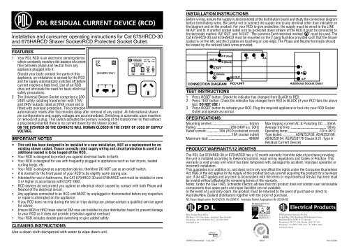 Installation Instructions - 675HRCD-30 Shaver Socket with ... - Clipsal