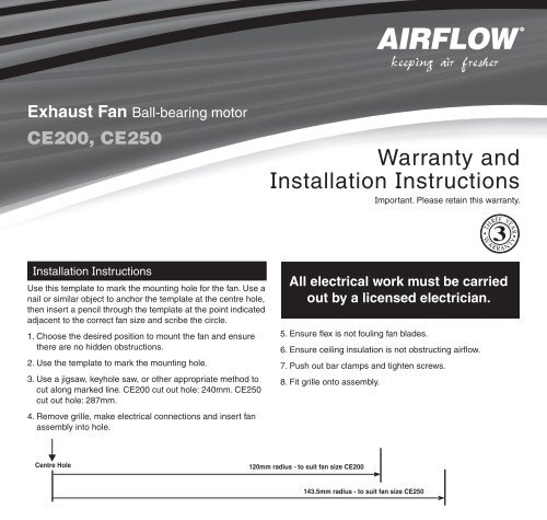 Airflow Exhaust Fan Ce200 Ce250 17710 Clipsal