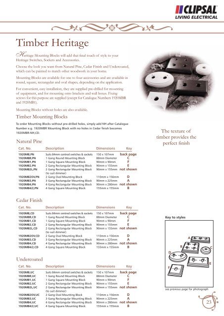 Product Data Sheet - Timeless Heritage, 16420 - Clipsal