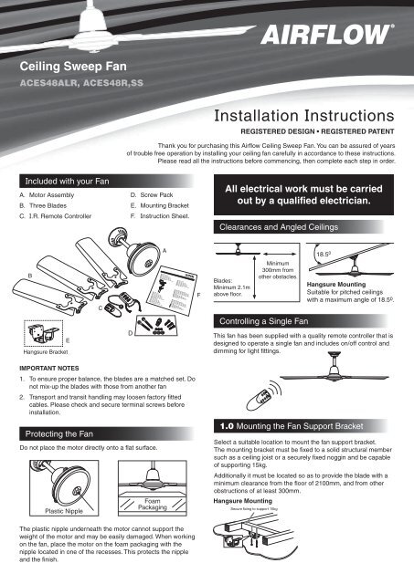 Installation Instructions F2130 Airflow Ceiling Sweep