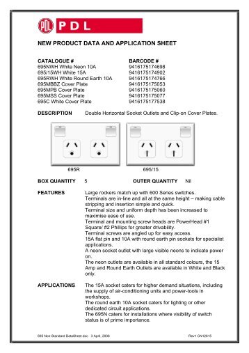 Product Data Sheet - 695 695R 695M 695C 600 Series ... - Clipsal