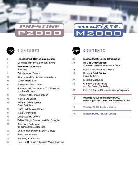 Prestige P2000 and Matisse M2000 Technical Catalogue ... - Clipsal