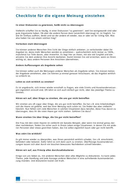 Checkliste Fur Die Eigene Meinung Einstehen