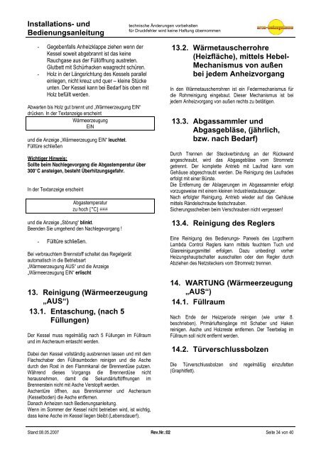 und Bedienungsanleitung LC1 T - Arca Heizsysteme ek