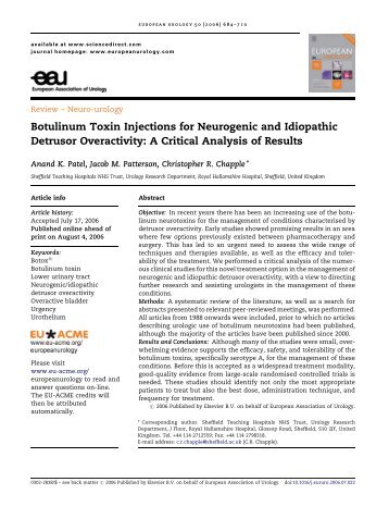 Botulinum Toxin Injections for Neurogenic and ... - EU-ACME