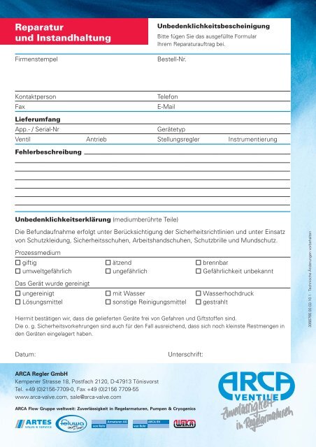 Reparatur und Instandhaltung - ARCA Regler Gmbh