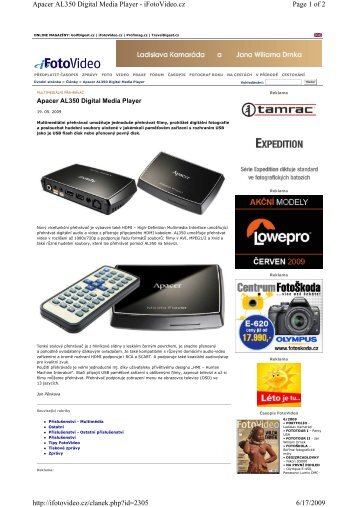 Page 1 of 2 Apacer AL350 Digital Media Player - iFotoVideo.cz 6/17 ...