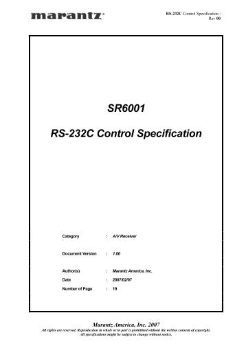 SR6001 RS-232C Control Specification - Marantz