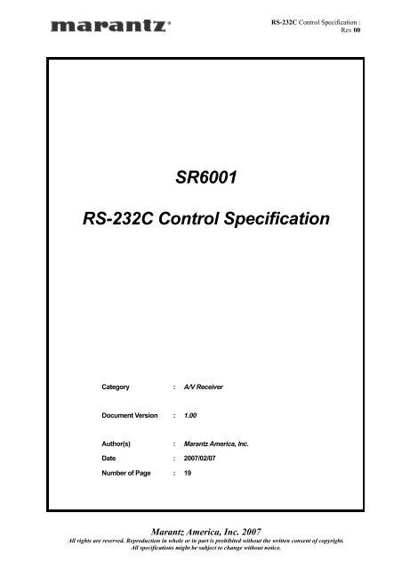 SR6001 RS-232C Control Specification - Marantz