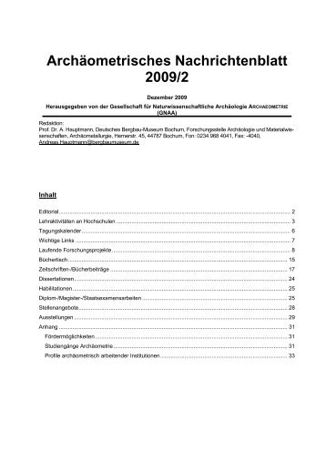 Archäometrisches Nachrichtenblatt 2009/2 - Archäometrie