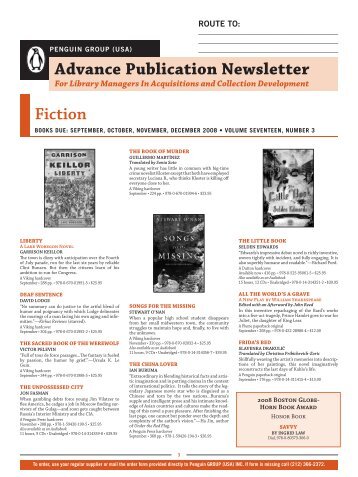 Advance Publication Newsletter Fiction - Penguin Group