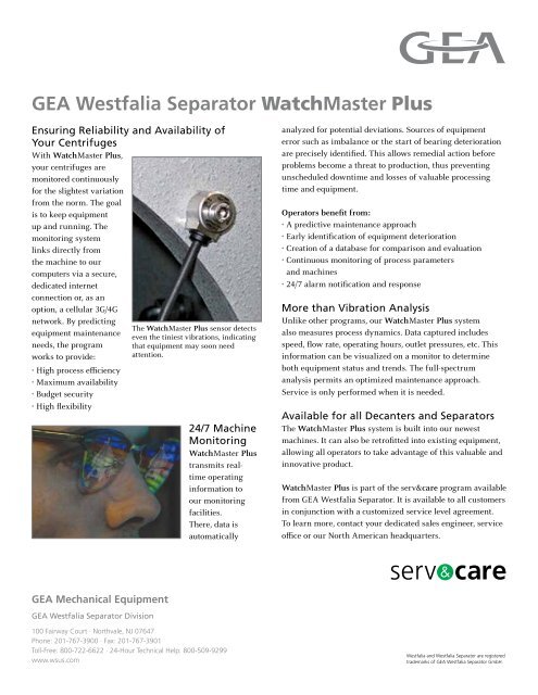 GEA Westfalia Separator WatchMaster Plus brochure