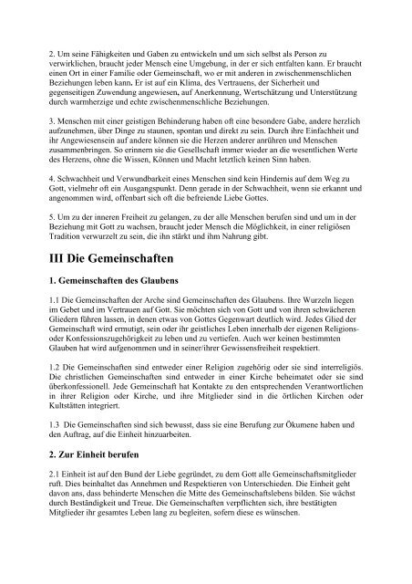 Charta der Gemeinschaften der ARCHE - Arche Deutschland