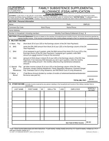 family subsistence supplemental allowance - U.S. Coast Guard