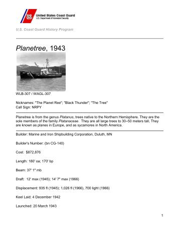 planetree (1943); wagl-307 - U.S. Coast Guard