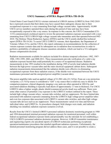 USCG Summary of DTRA Report DTRA-TR-10-26 - U.S. Coast Guard