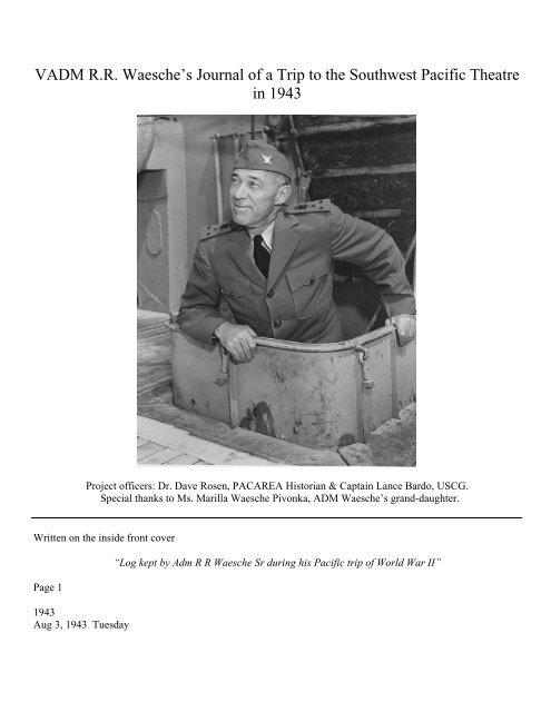 Vice Admiral Russell R Waesche S 1943 Journal U S Coast Guard