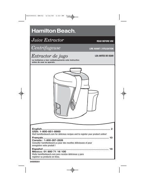 Juice Extractor Centrifugeuse Extractor de jugo - Hamilton Beach