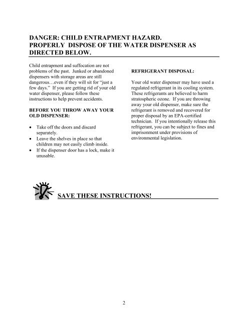 Water Dispenser Use & Care Manual - Hamilton Beach