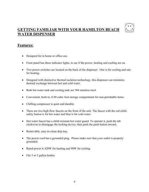 Water Dispenser Use & Care Manual - Hamilton Beach