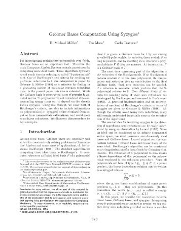 Grobner Bases Computation Using Syzygies* - user web page