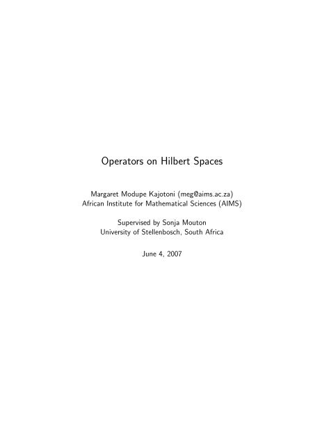 Operators on Hilbert Spaces - user web page - AIMS