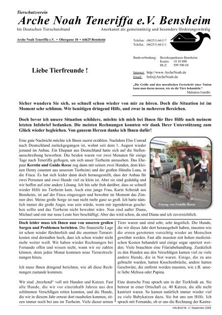 Liebe Tierfreunde - Arche Noah Teneriffa e.v.