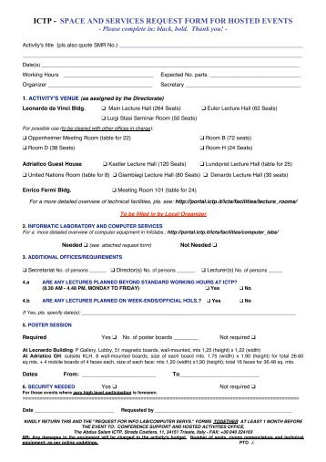 space and services request form for hosted events - ICTP