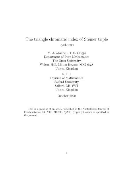 The triangle chromatic index of Steiner triple systems - The Open ...