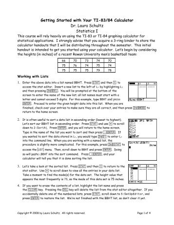 Getting Started with Your TI-83/84 Calculator Dr. Laura Schultz ...