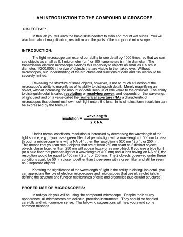 AN INTRODUCTION TO THE COMPOUND MICROSCOPE - Rowan