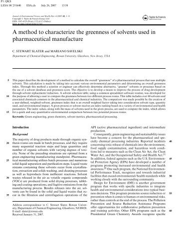 A method to characterize the greenness of solvents - Rowan ...