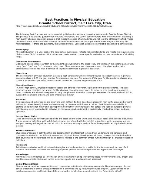 Best Practices in Physical Education Granite School District ... - Rowan