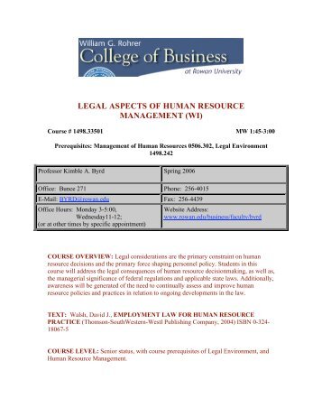 legal aspects of human resource management (wi) - Rowan ...
