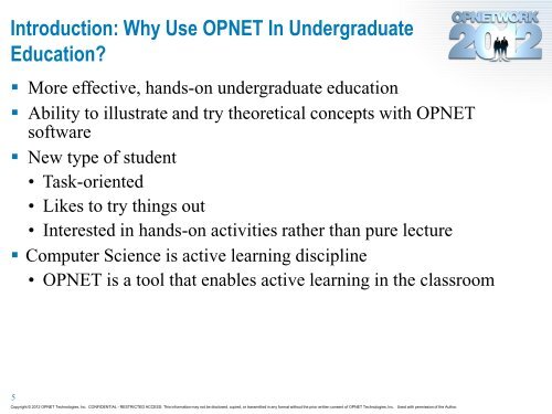 OPNET Software for Teaching and Research at Rowan University