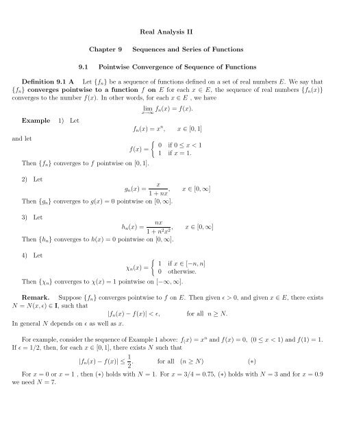 Real Analysis II Chapter 9 Sequences and Series of ... - Rowan