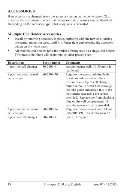 Ultrospec 2100 pro User Manual