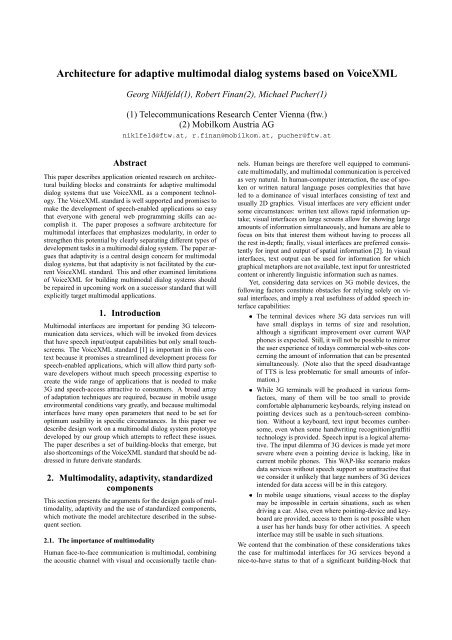 Architecture for adaptive multimodal dialog ... - FTW User Server